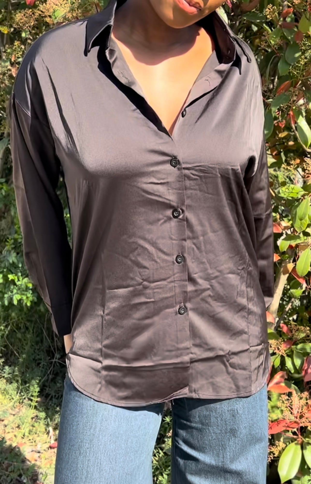 Chemise en satin - Marron