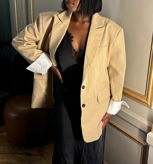 Blazer oversize à rayures - Beige