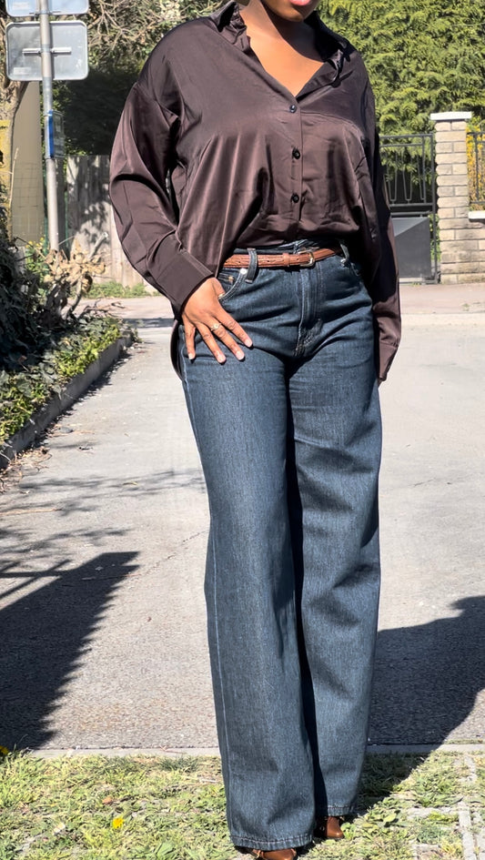 Chemise en satin - Marron