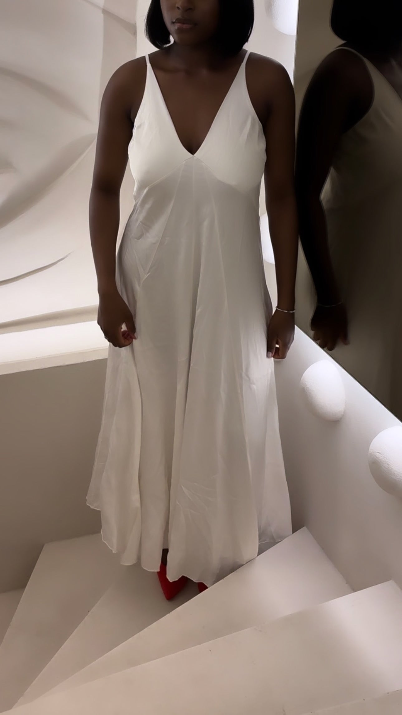 Robe longue évasée en satin - Blanc